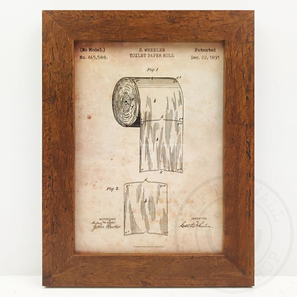 Toilet Paper Roll Direction Rustic Art Print Bathroom Decor 5x7" Natural Framed